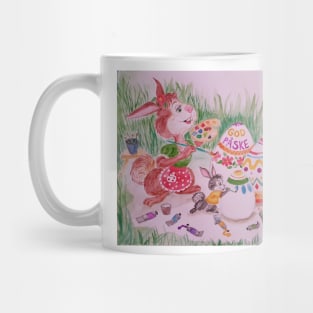 Easter bunnies painting Easter eggs Mug